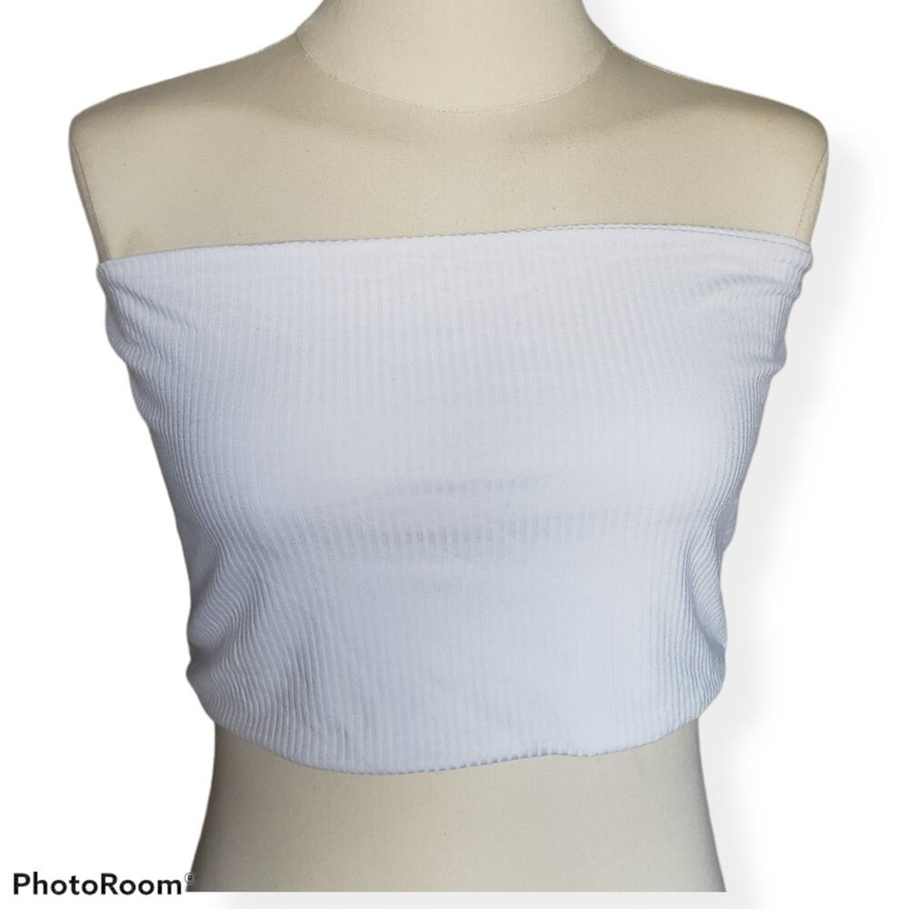 TOPSHOP White Crop Top Ribbed Bandeau 2/$10 Layering Tops in Bright‎ White SZ 10